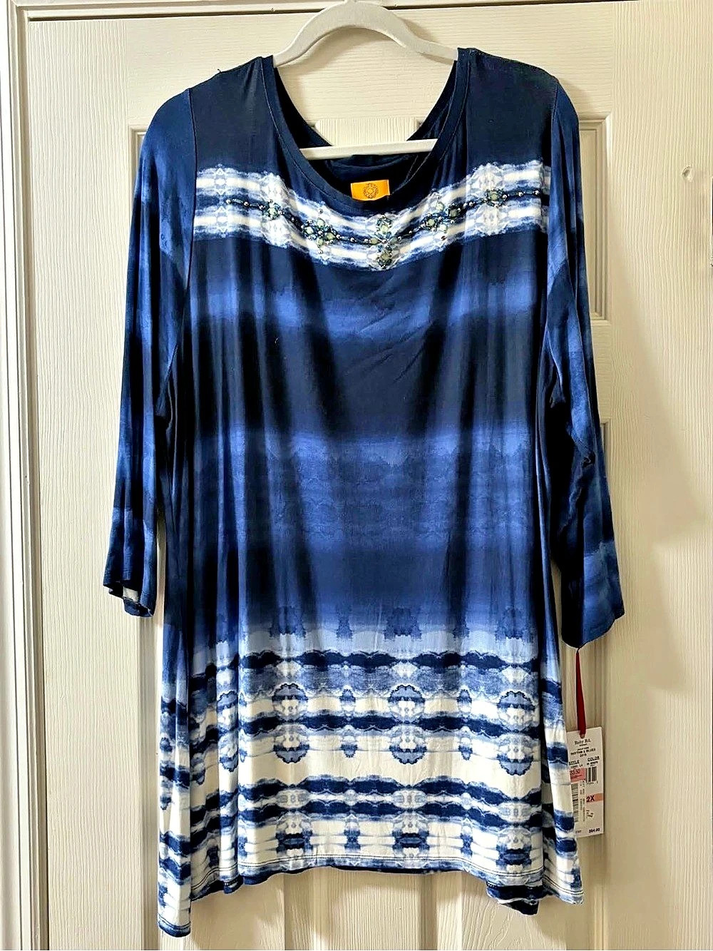Ruby Rd. Rhythm & Blues Tie Dye Tunic Top. Tie Dye Tunic Blue & White 2X